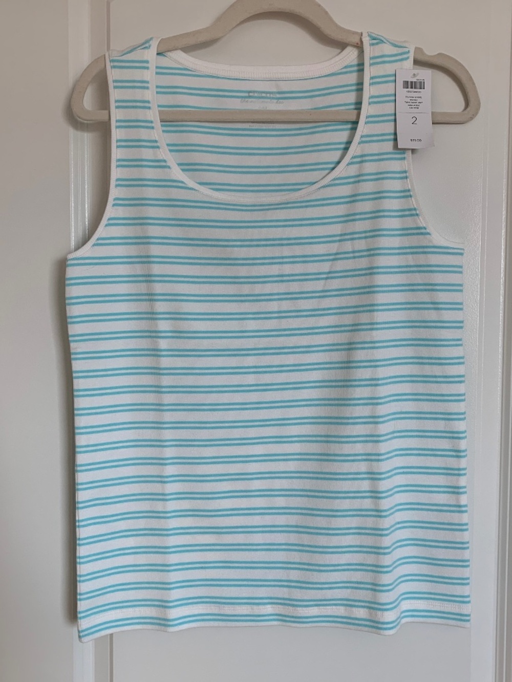 Chico's Ultimate Tee Aqua White Stripe Ribbed Tank Top NWT Size 2